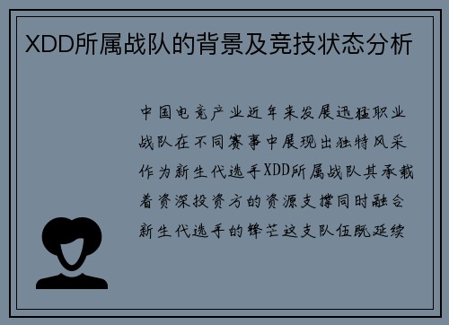 XDD所属战队的背景及竞技状态分析